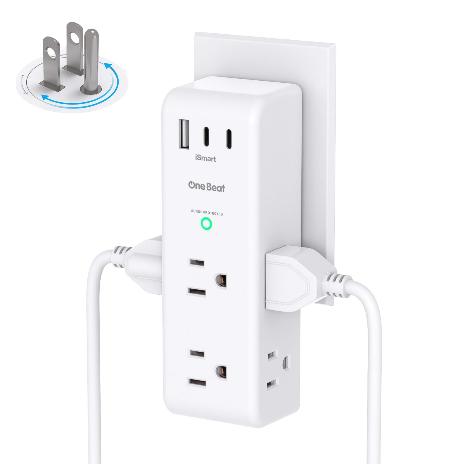 One Beat White 2C1A 6 AC 3 USB outlet extender