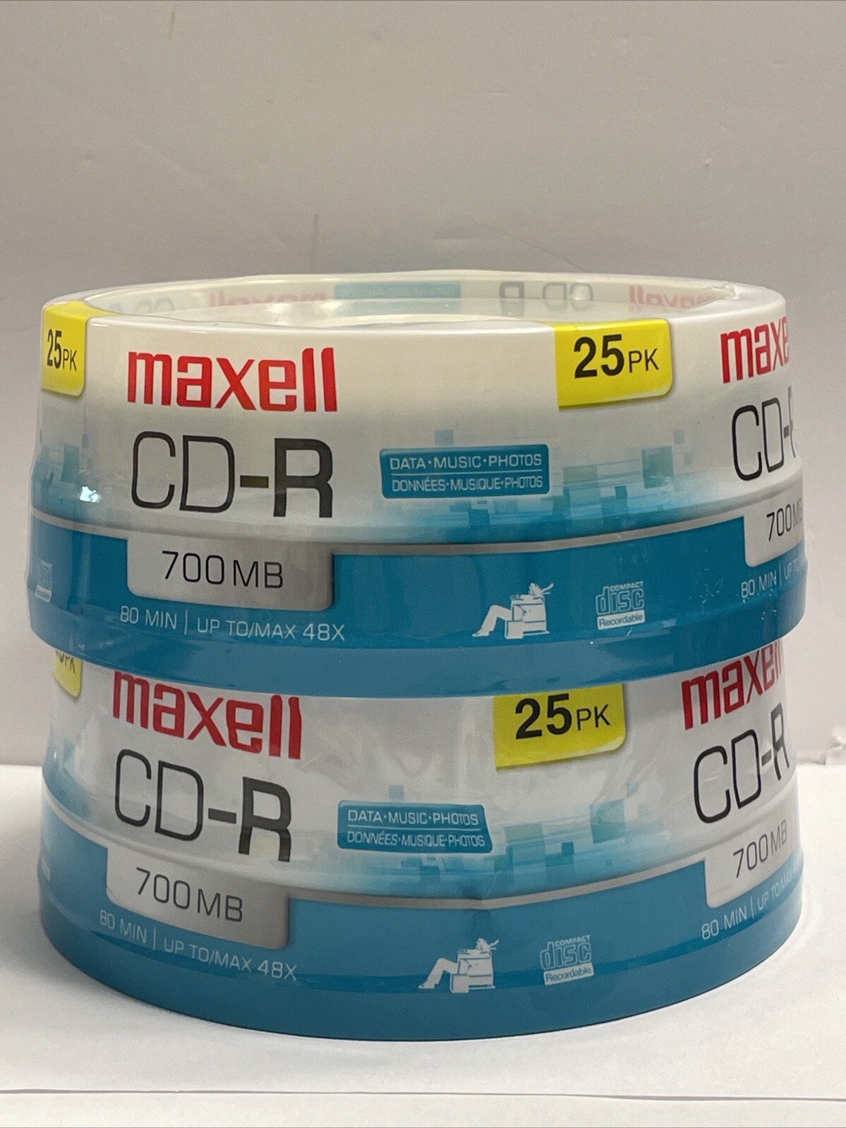 MAXELL CD-R 25 Pack 700 MB LOT OF 2 Data Music Photos BRAND NEW SEALED