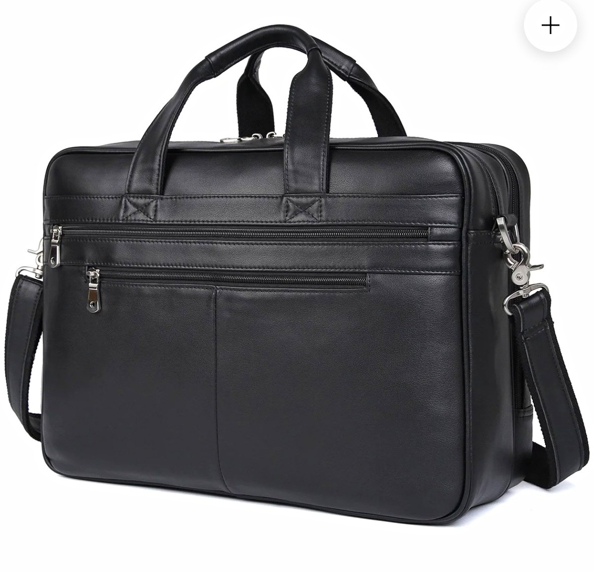 Polare Black Leather Laptop Briefcase w/ Adjustable Strap Fits 15.6 17.3"