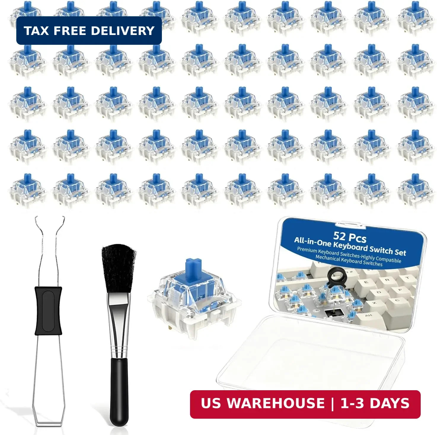 50 PCS Blue 3 Pin Mechanical Keyboard Switches, Clicky Keyboard Switches with Sw