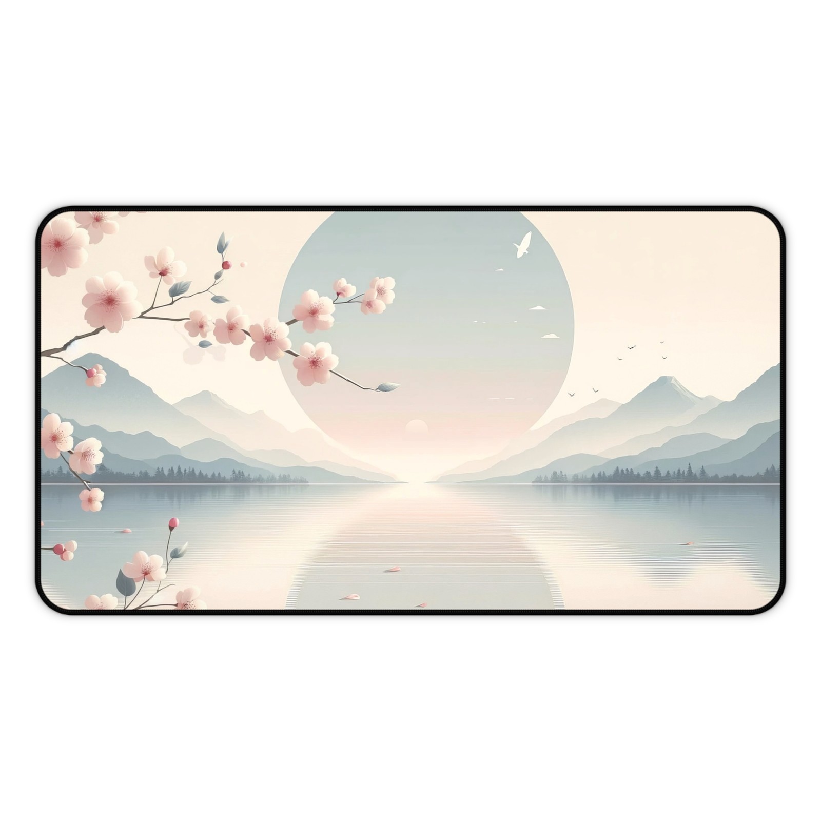 Cherry Blossom Lake Scene Desk Mat | Pastel Mountain Mousepad