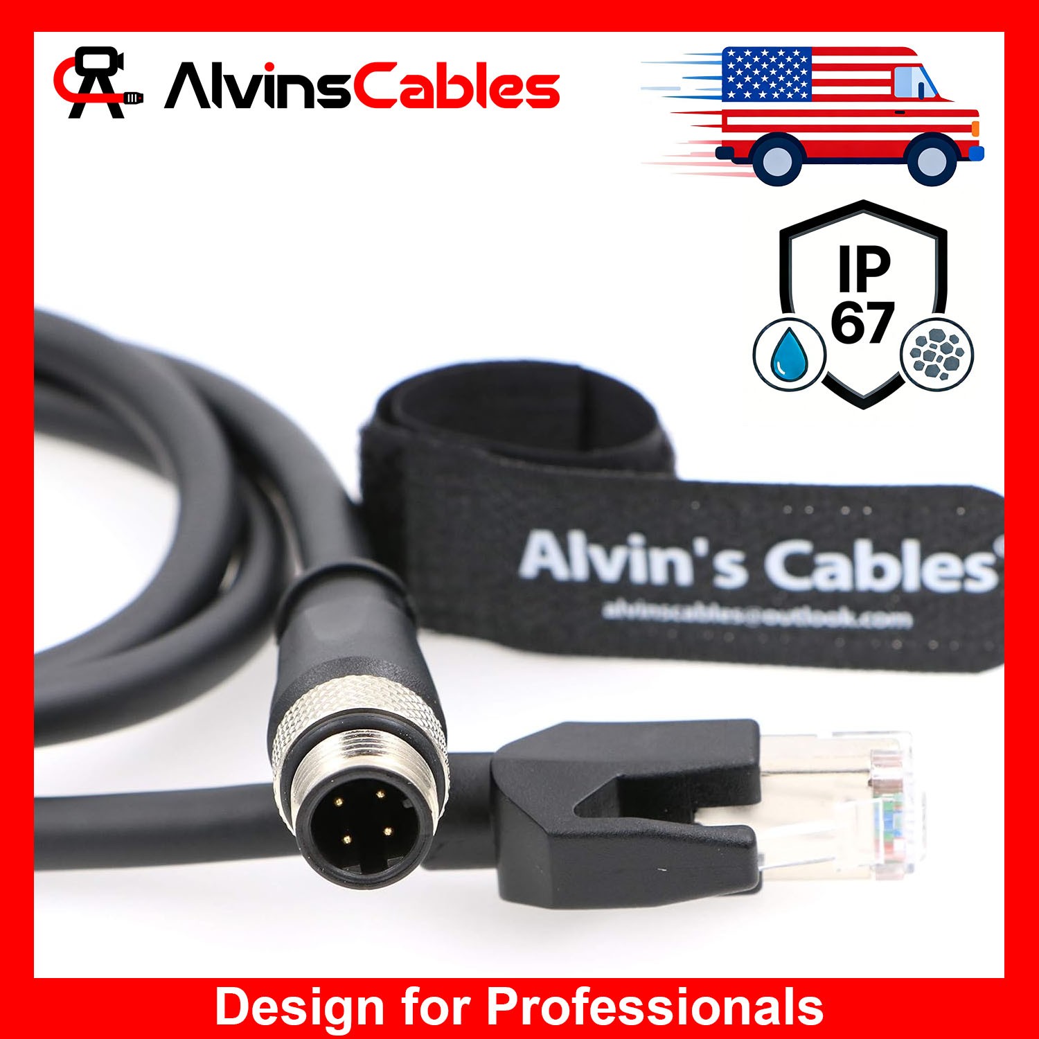 M12 4 Pin D-Coded to RJ45 Shielded Ethernet Cable Network Cord 24AWG SFTP 3.2ft