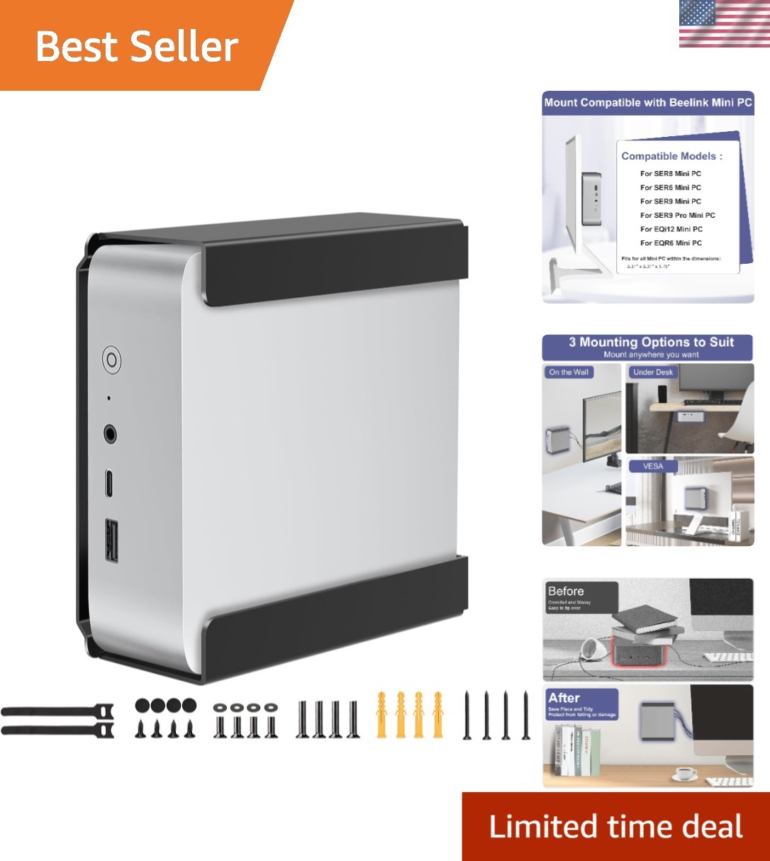 Rust-Resistant Mini PC Mount for Beelink Devices - Wall & Under Desk Solution