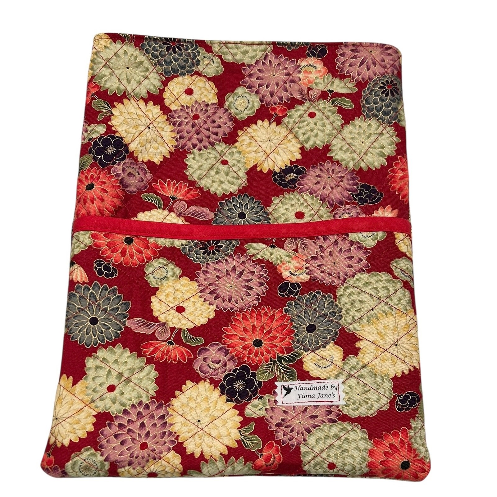 Handmade Quilted iPad Large Book Sleeve Front Pocket NEW 12" x 9" Chrysantemum