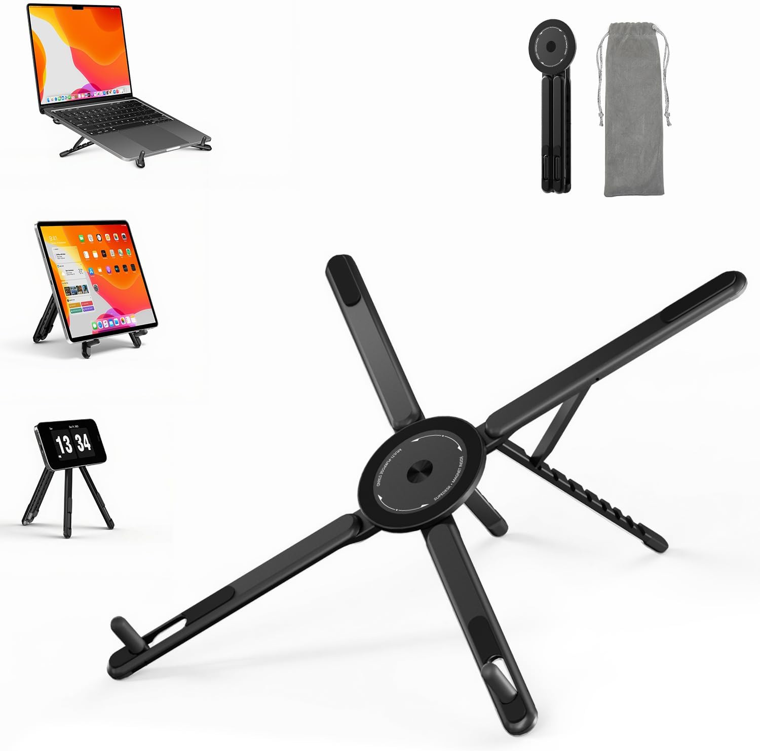 Adjustable Laptop Stand, 3-In-1 Magnetic Stand for Laptop & Tablet
