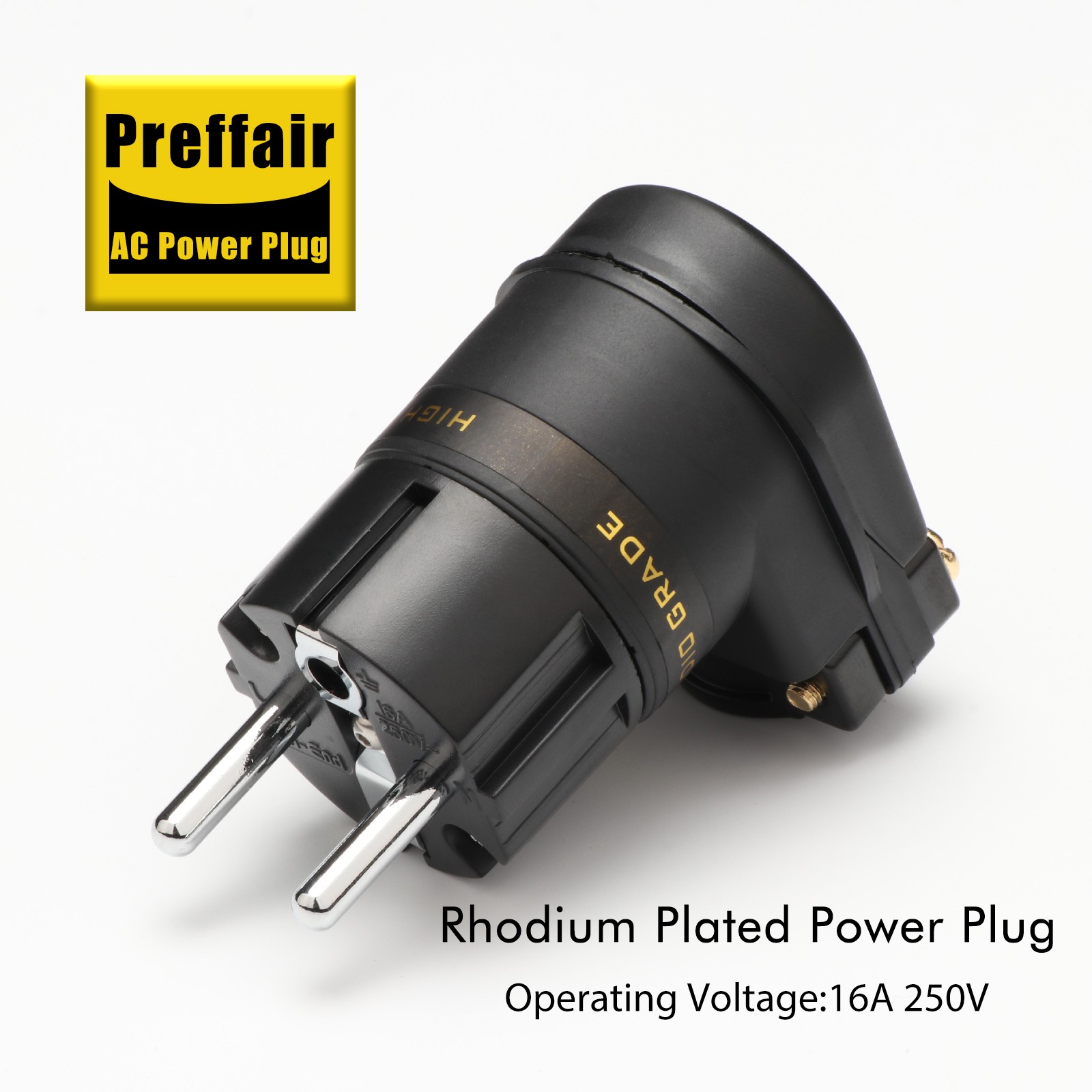 Pair Rhodium Plated EU SCHUKO Power Plug Right Angle Connector IEC C15 Female