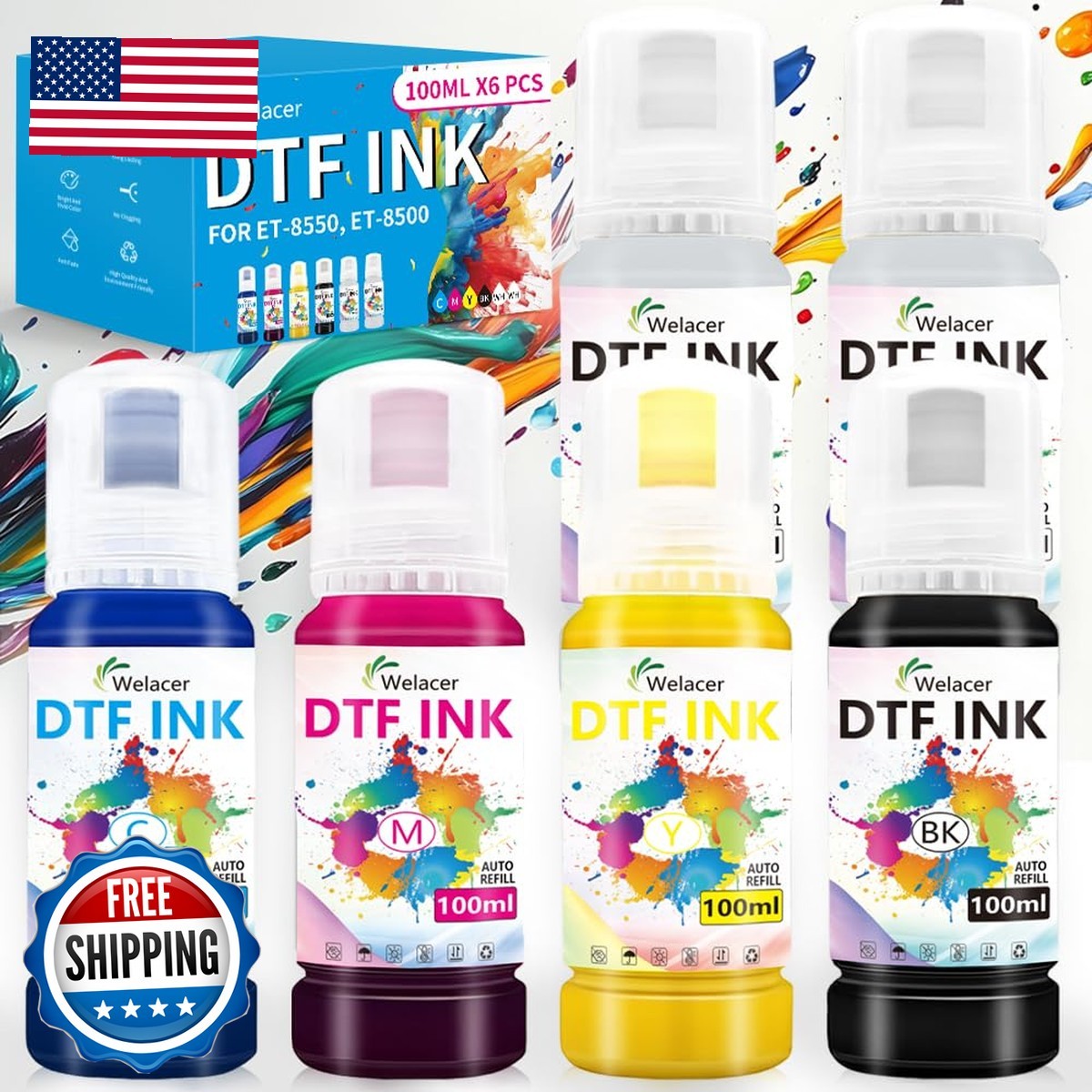 Welacer DTF Ink 5Color Kit 600ml Heat Transfer ET-8550 I3200