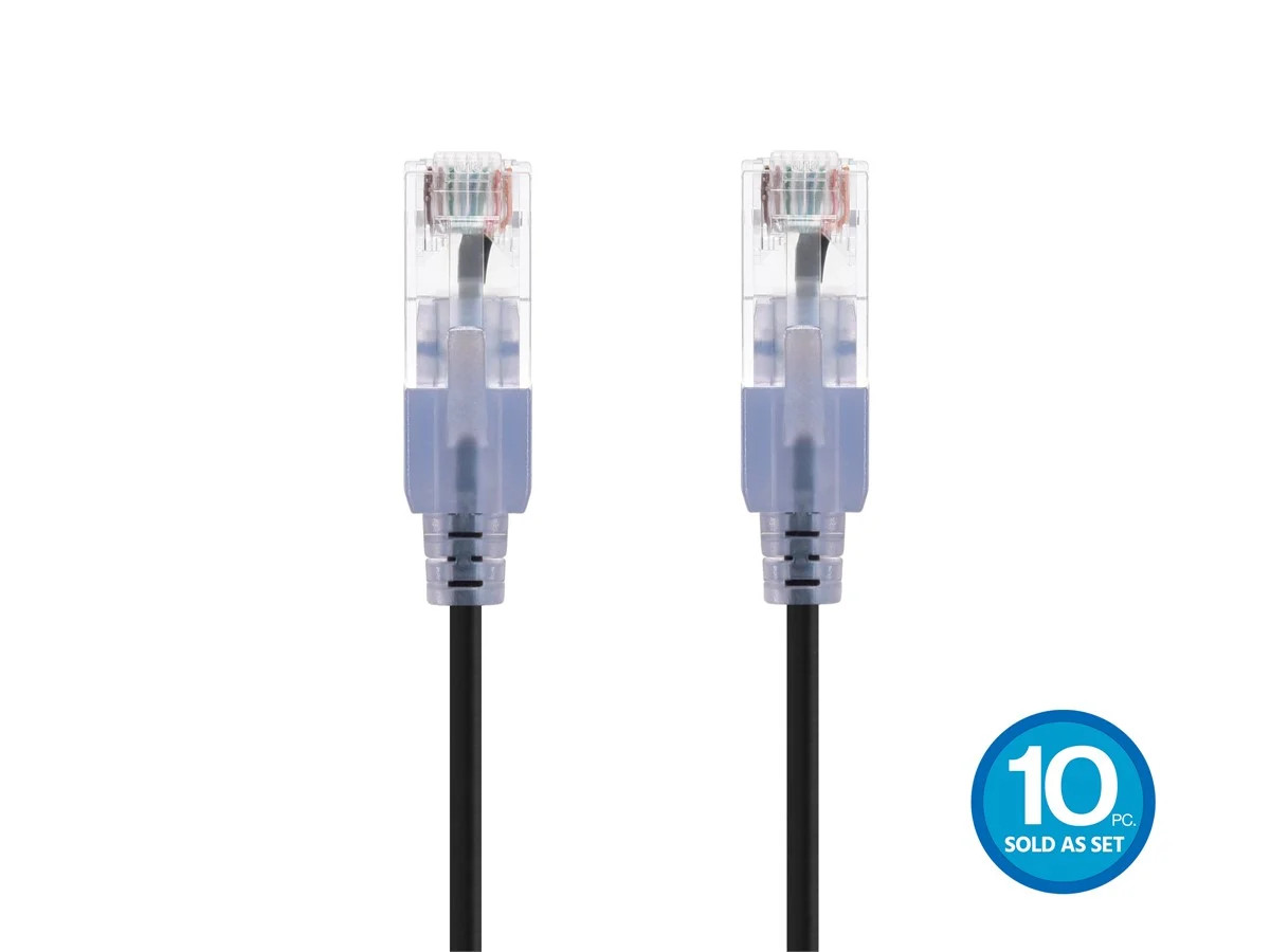 1FT 10 PACK SlimRun Cat6A Ethernet Patch Cable Network RJ45 Stranded UTP 30AWG