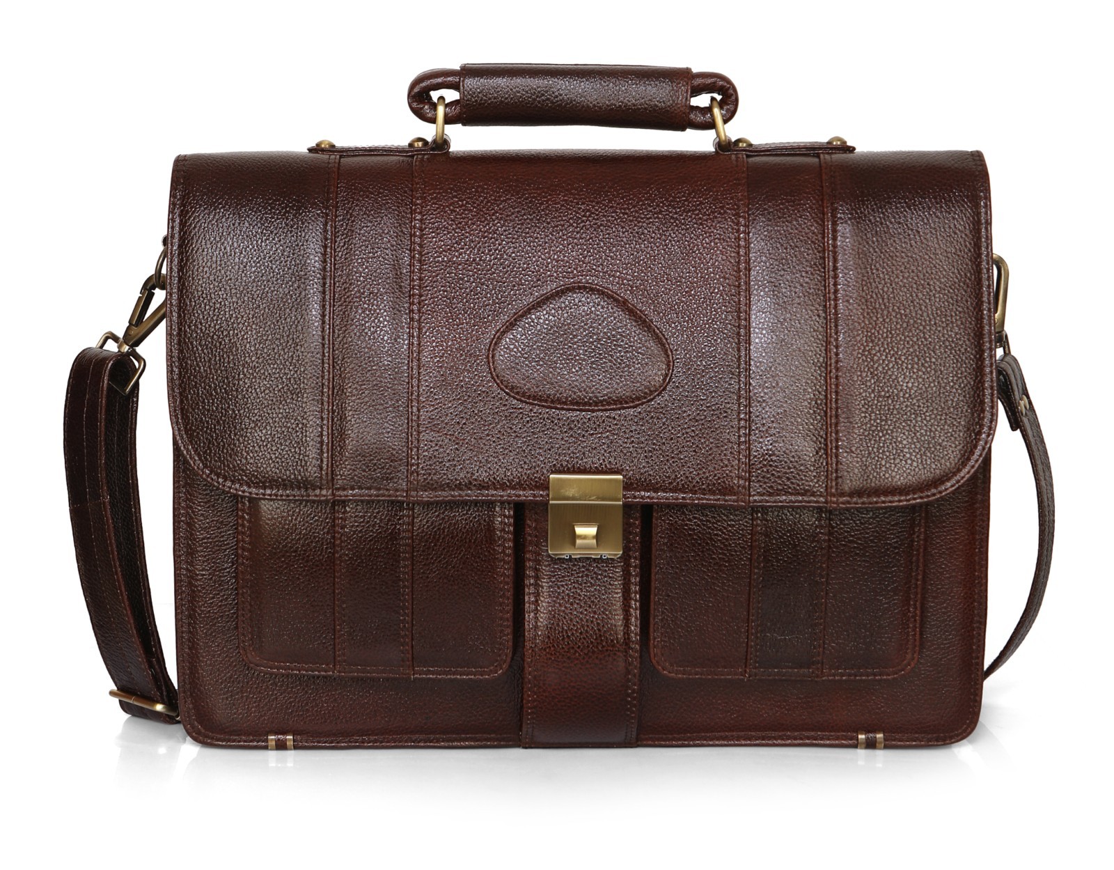 Men's Genuine Brown Leather Briefcase 15" Laptop Bag - Large Capacity
