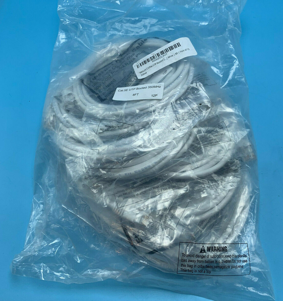 CAT5E CABLE UTP 24AWG 4 PAIR 8FT RJ45 WHITE LOT OF 10