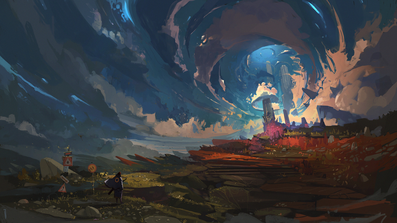 Landscape ismail inceoglu drawing art blue light castle Custom Gaming Mat Desk