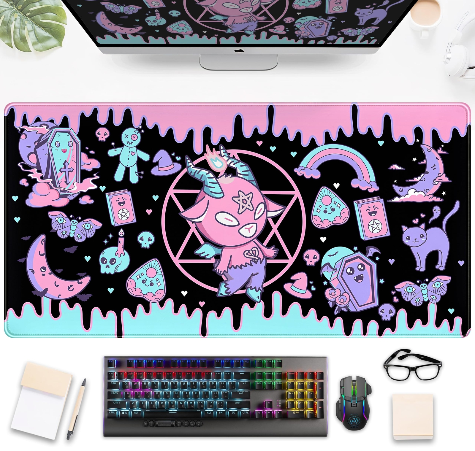 Cute Pastel Goth Desk Mat Kawaii Japanese XXL Extra Large Extended Desk Pad G...