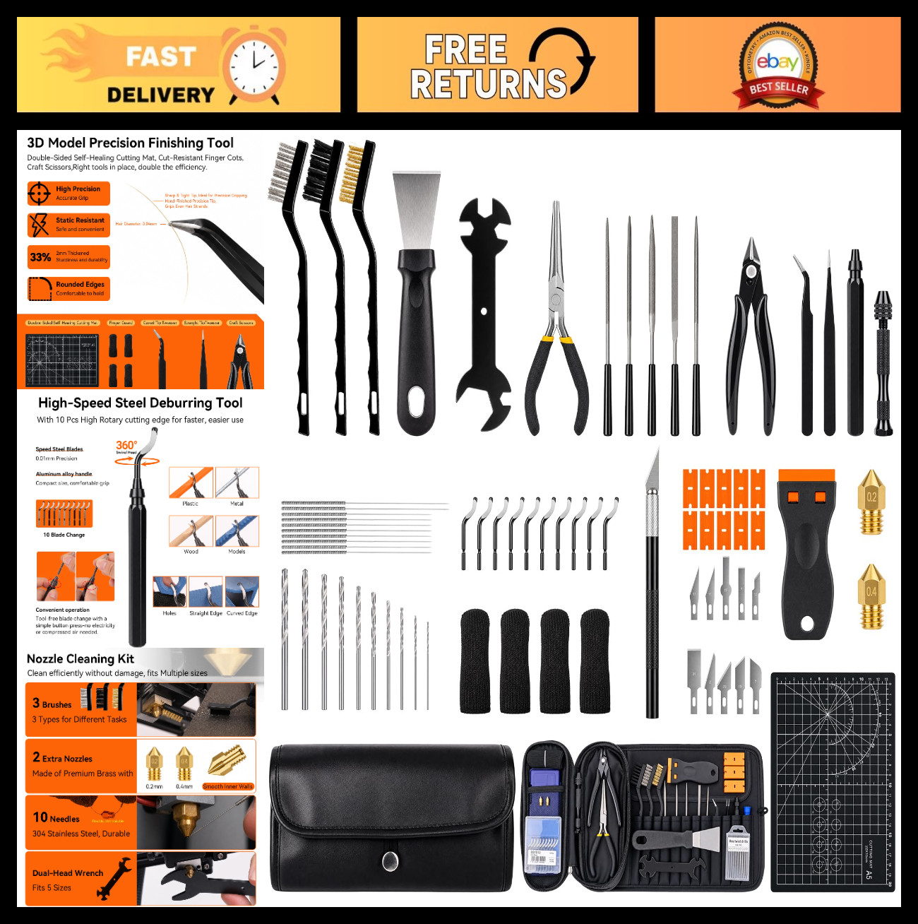 73Pcs 3D Printer Tool Kit - Complete Accessories Set, Nozzle Cleaner, Scraper &