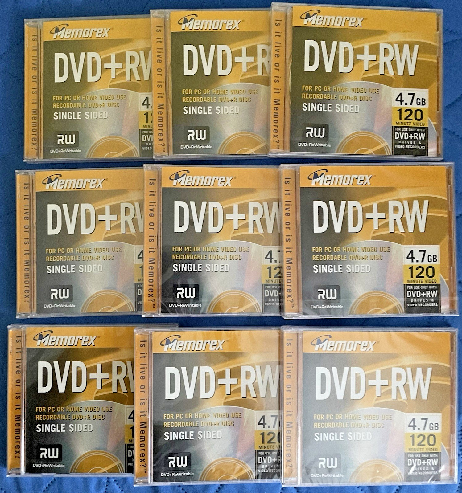 Lot of 9 Memorex DVD+RW Single Sided-For PC or Home Video Use-Recordable