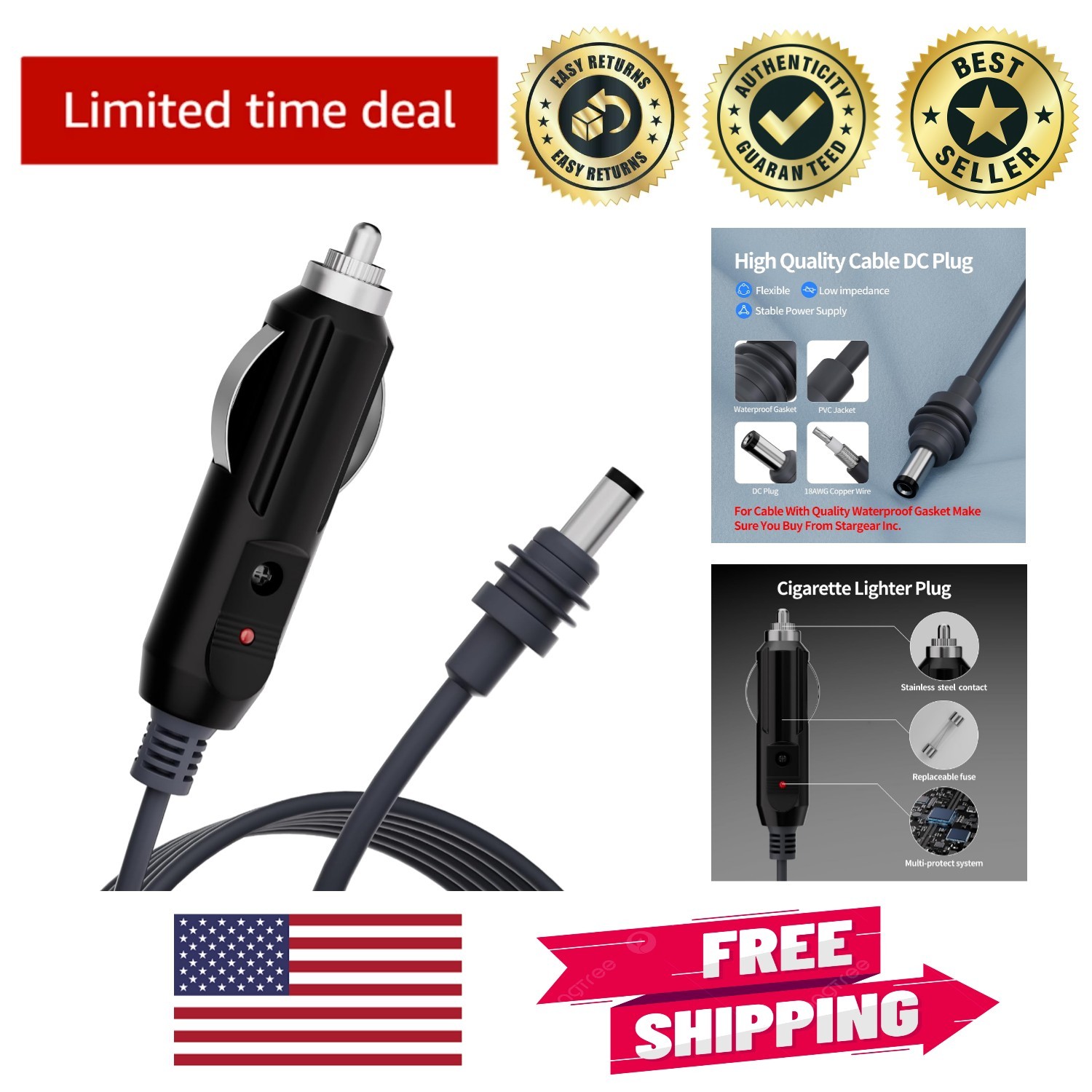 Durable Starlink Mini Cigarette Lighter Adapter - 10FT/3M Cord with Protection