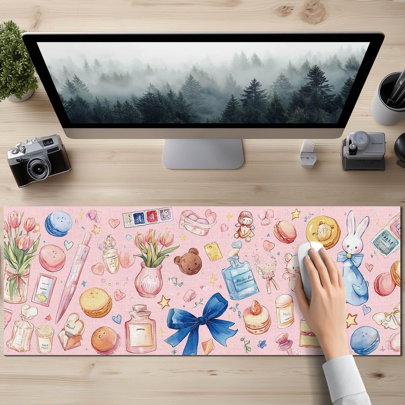 Pink Aesthetic Large Mouse Pad 31.5x11.8 Inch XL Extended Desk Mat Base