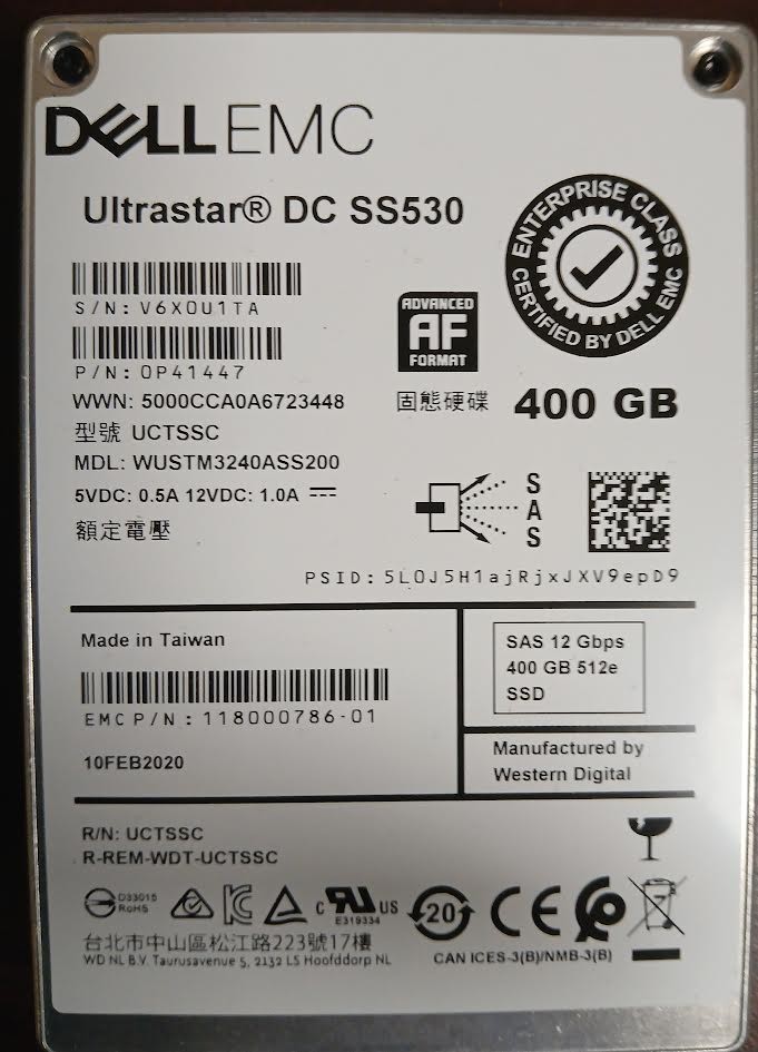 Dell EMC Ultrastar DC SS530  2.5" 400GB SAS SSD (WUSTM3240ASS200)