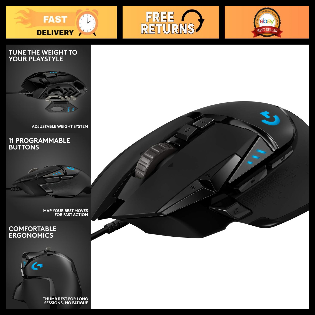 High-Precision Wired Gaming Mouse - Adjustable DPI, RGB Lighting, Ergonomic Desi