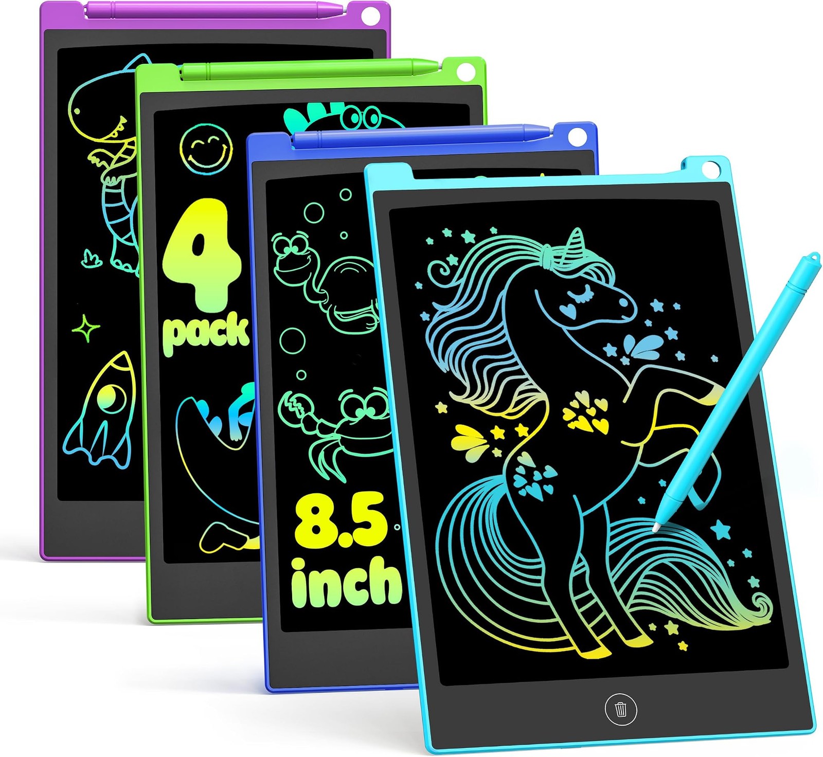 TECJOE 4 Pack LCD Writing Tablet for Kids, 8.5 Inch Toddlers Drawing Tablet