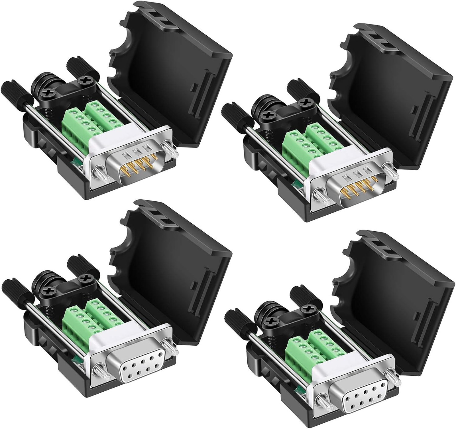DB9 Breakout Connector (2 Male+2 Female), DB9 Solderless Connector RS232 D-SUB
