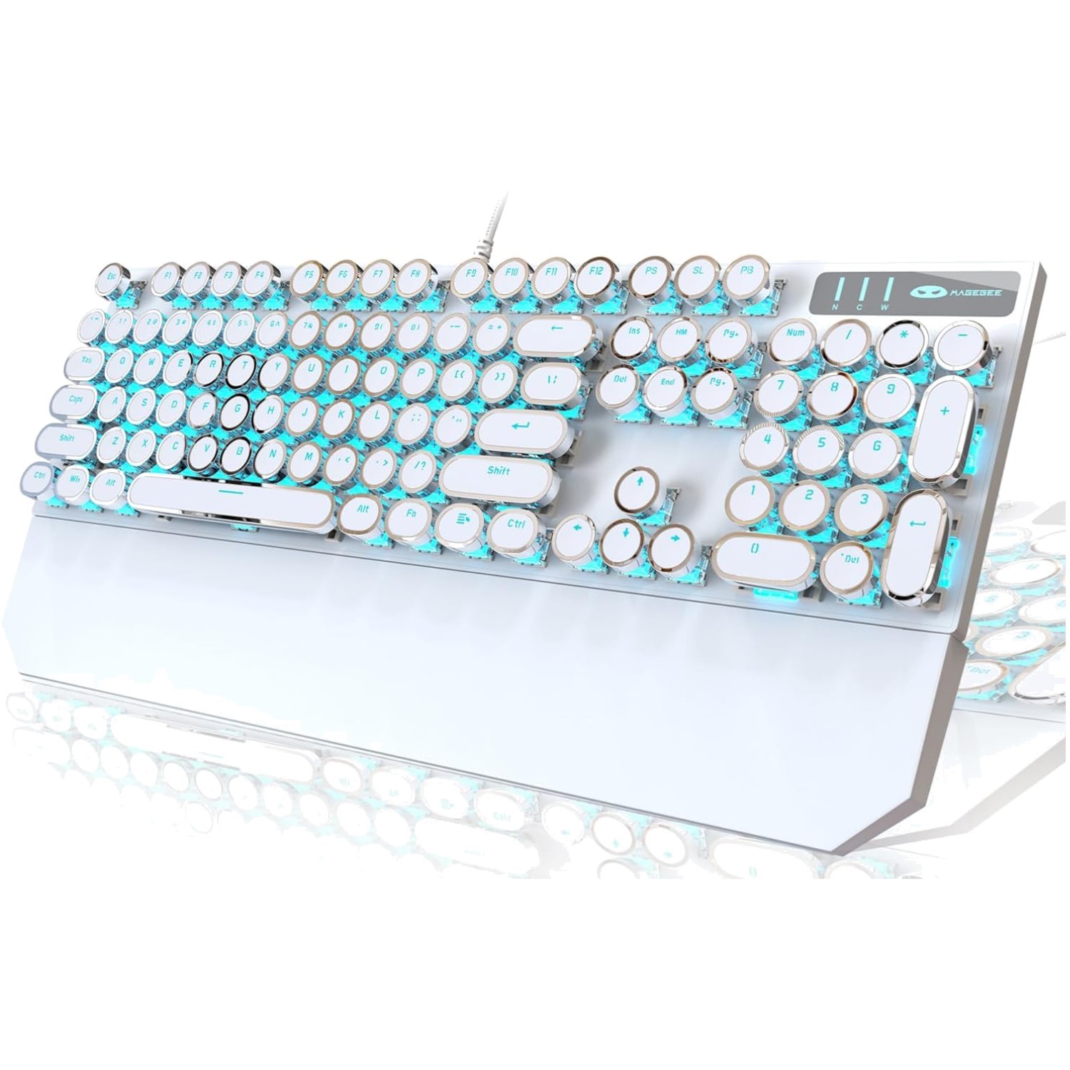 Retro Punk Typewriter Mechanical Gaming Keyboard - White, 104 Keys, Blue Backlit