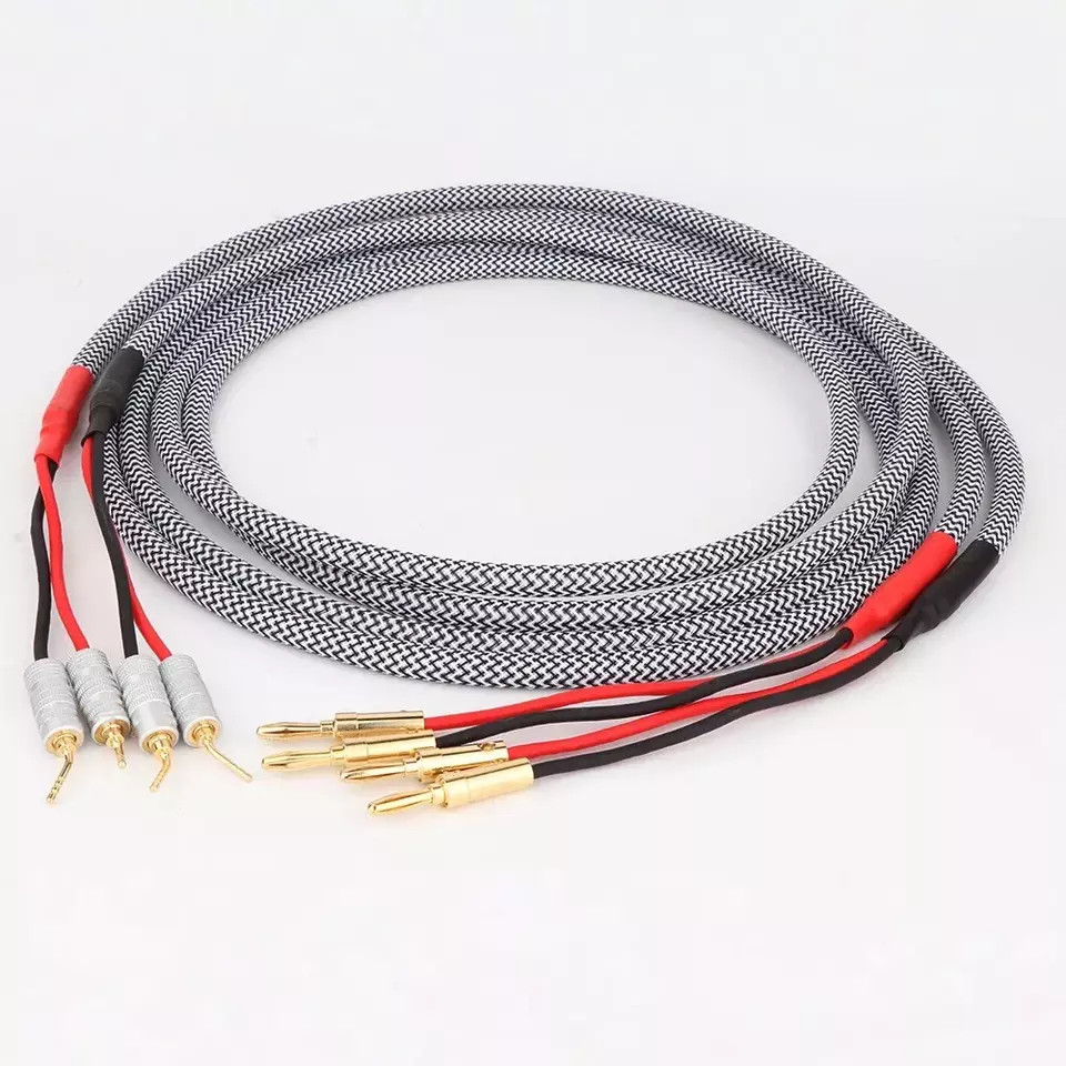Pair Audiophile 4N OFC Audio Speaker Wire and HiFI Banana plug for Amp DVDplayer