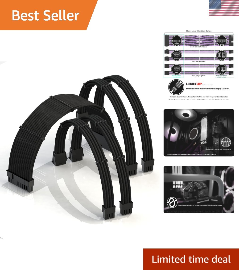 AVA 30cm PSU Cable Extension Sleeved Custom Mod GPU PC Braided