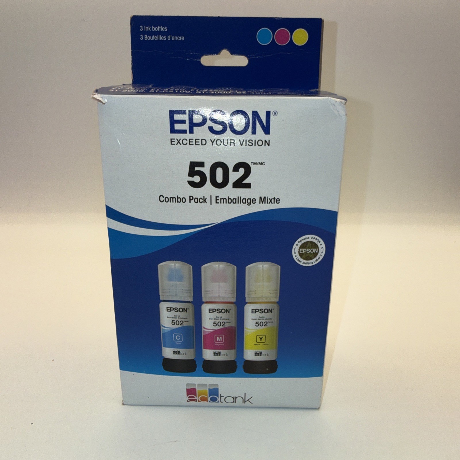 NEW Genuine Epson 502 Tri-Color Combo Ink EcoTank C/M/Y -70 mL- 05/2030 - SEALED