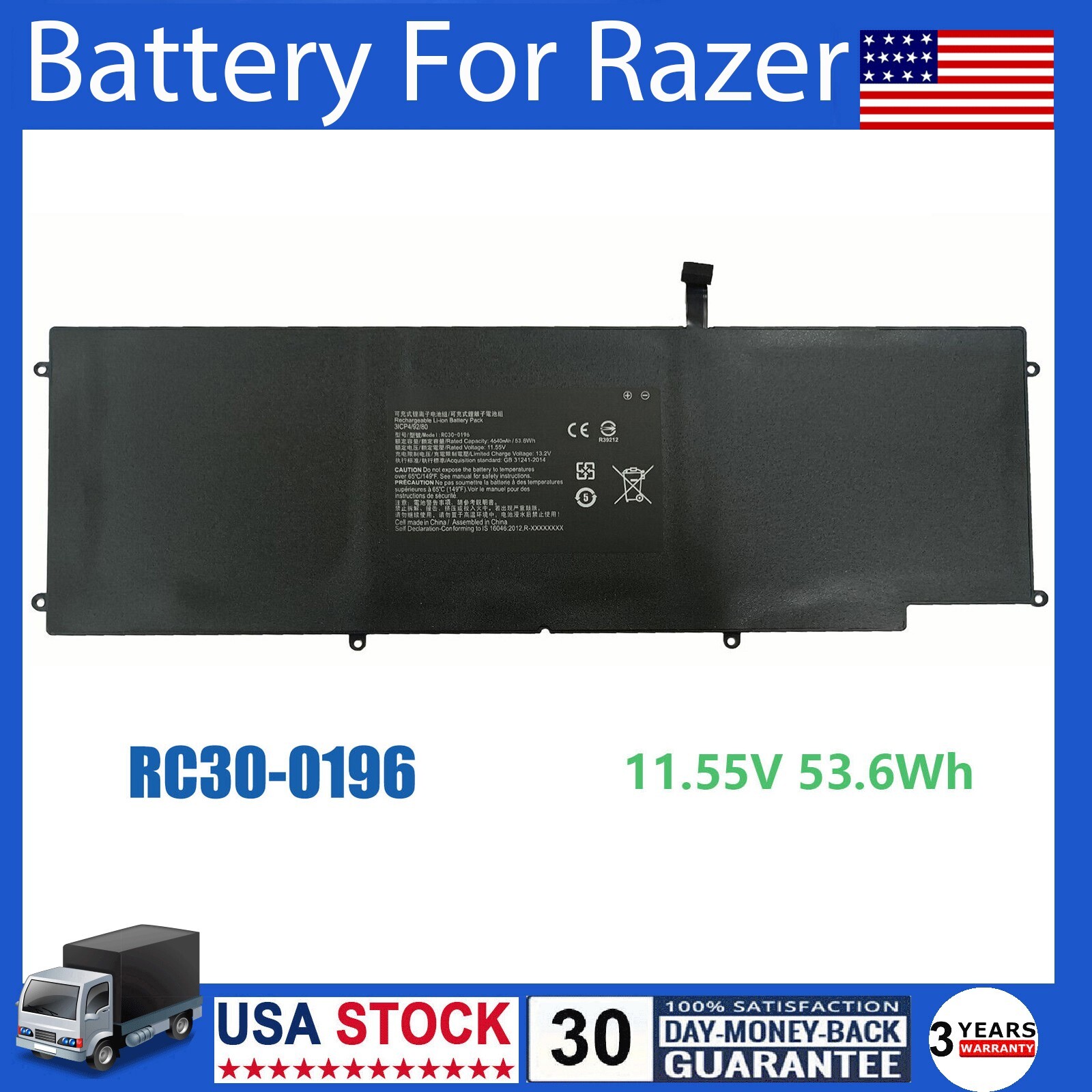 RC30-0196 RZ09-0196 53.6WH Battery for Razer Blade Stealth 2016 2017 3ICP4/92/80