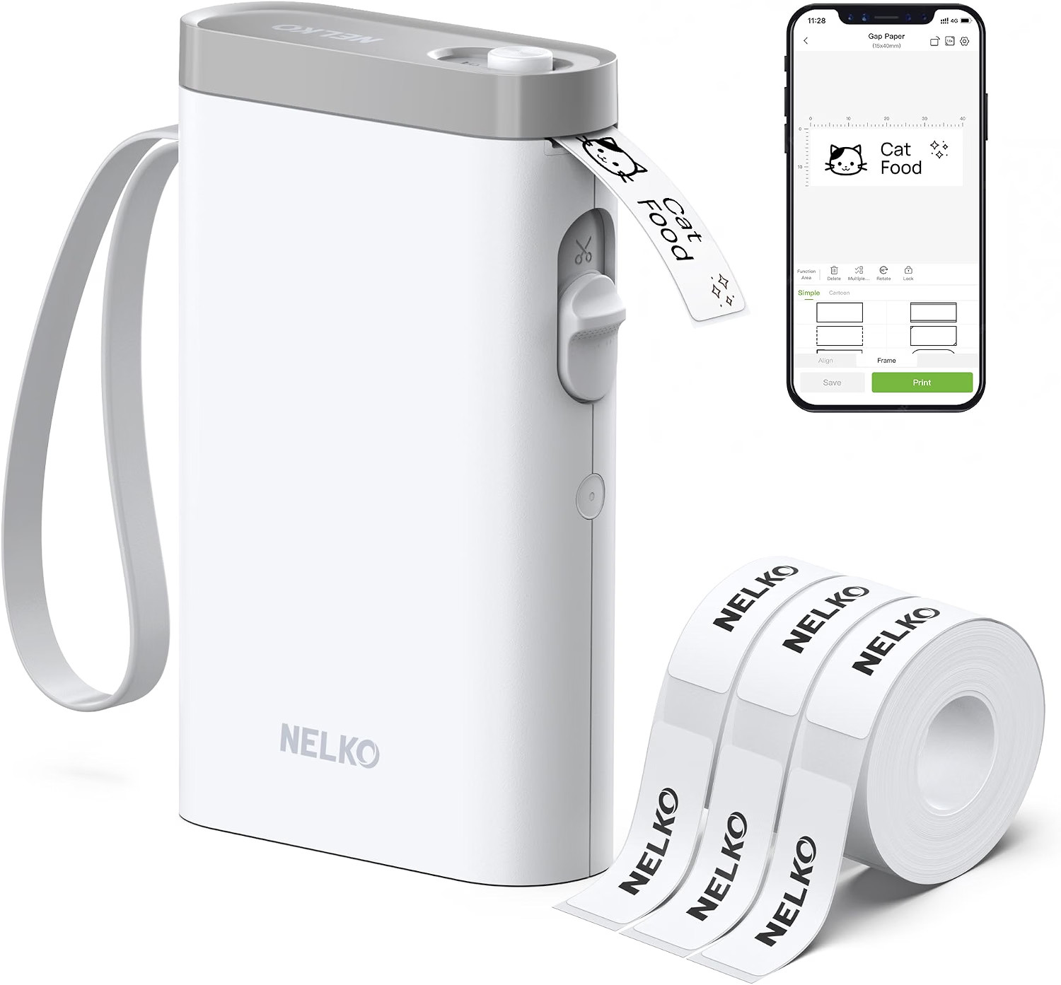 Nelko P21 Label Maker Machine with Tape, Bluetooth Label Printer, White