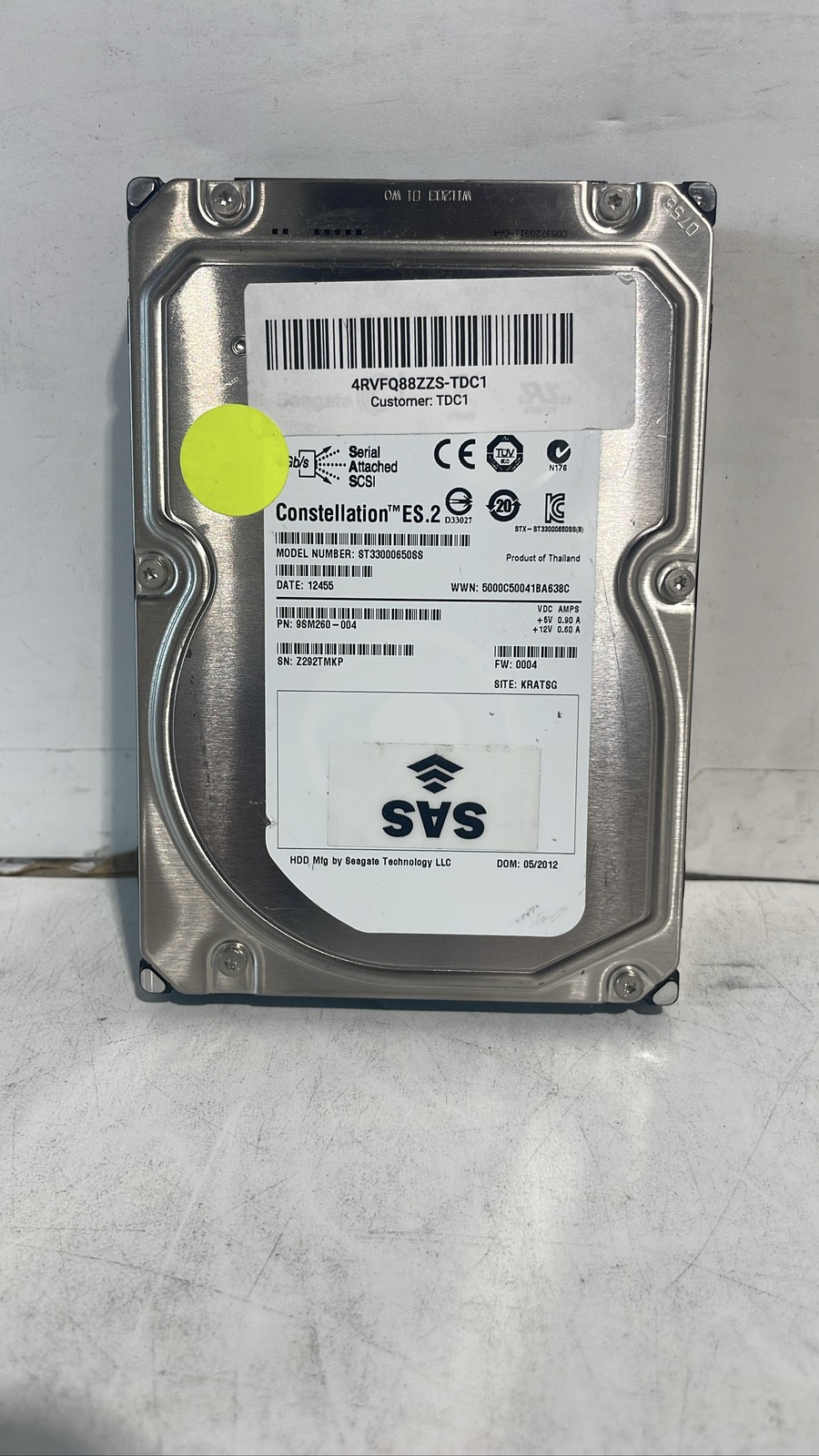 Seagate Constellation ES.2 ST33000650SS 3TB 7200RPM 9SM260-004 SAS 6Gb/s HDD