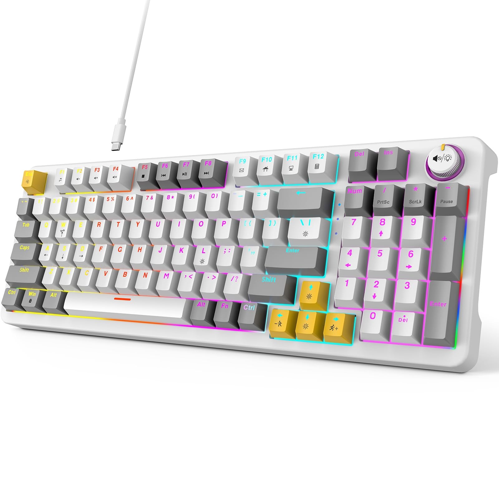 AK96 USB Wired Mechanical Gaming Keyboard PreLubed Red Switch 96 Keys Knob