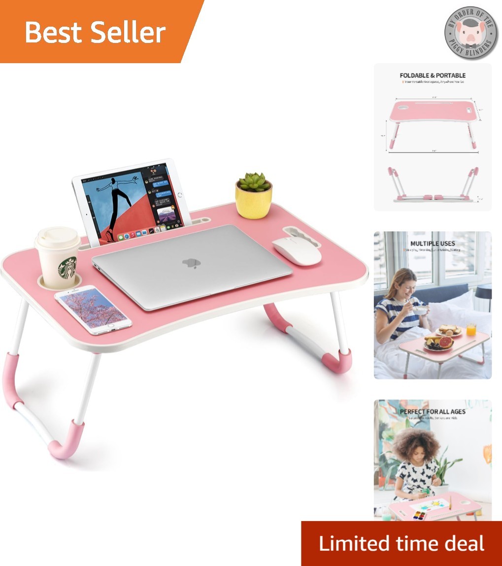 Large Folding Bed Table - Stylish Pink Design for Multi-Use: Work, Eat, Relax