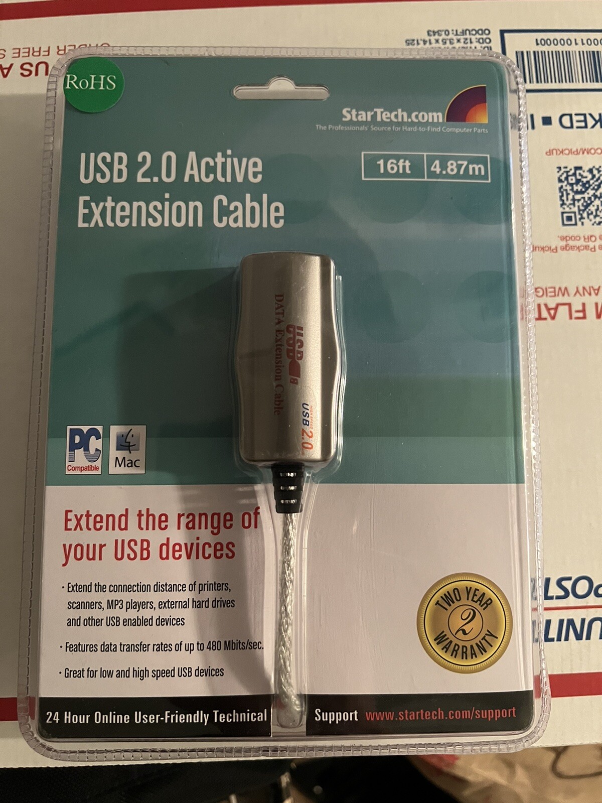 StarTech.com Model: USB2FAAEXT15.  USB 2.0 Active Extension Cable 