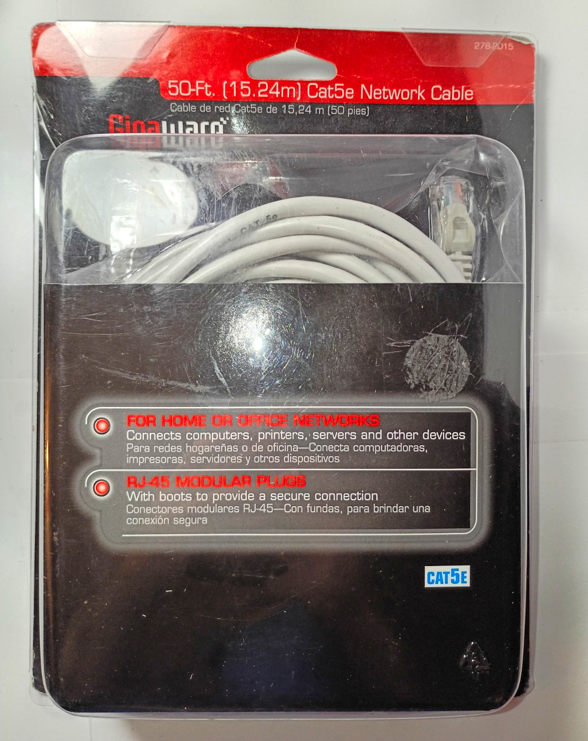 GigaWare Cat5e 50 ft RJ-45 to RJ-45 Gold Plated Network Cable White