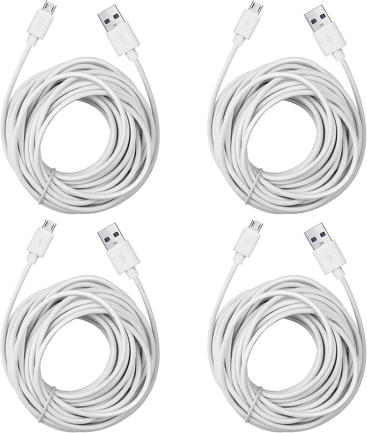 Smays 4-Pack 25ft Security Camera Micro USB Extension Cable Compatible White 
