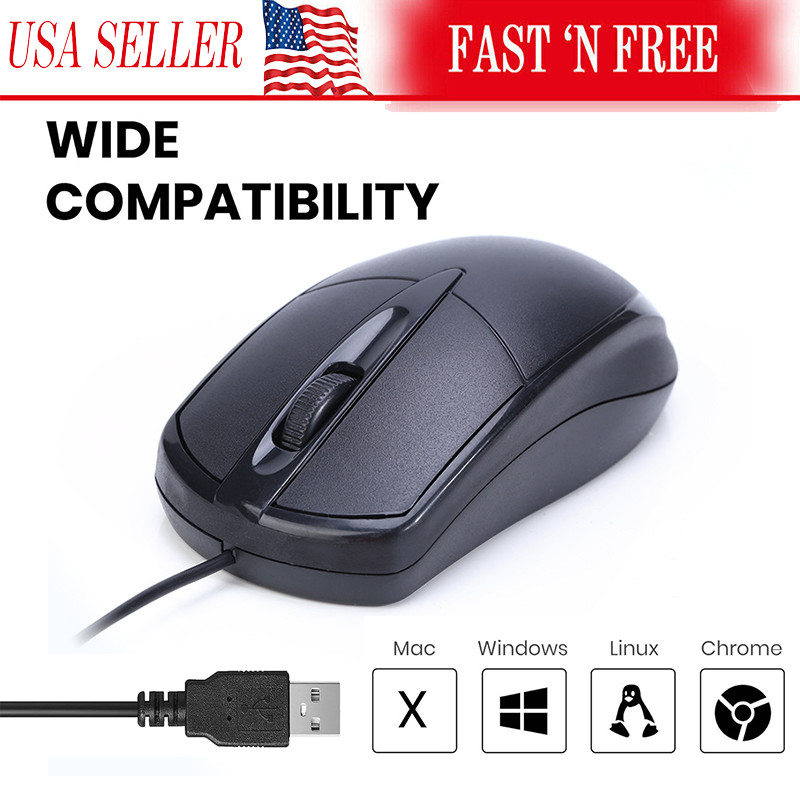 USB 2.0 Optical Wired Scroll Wheel Mouse  PC Laptop Notebook Desktop Black Mice