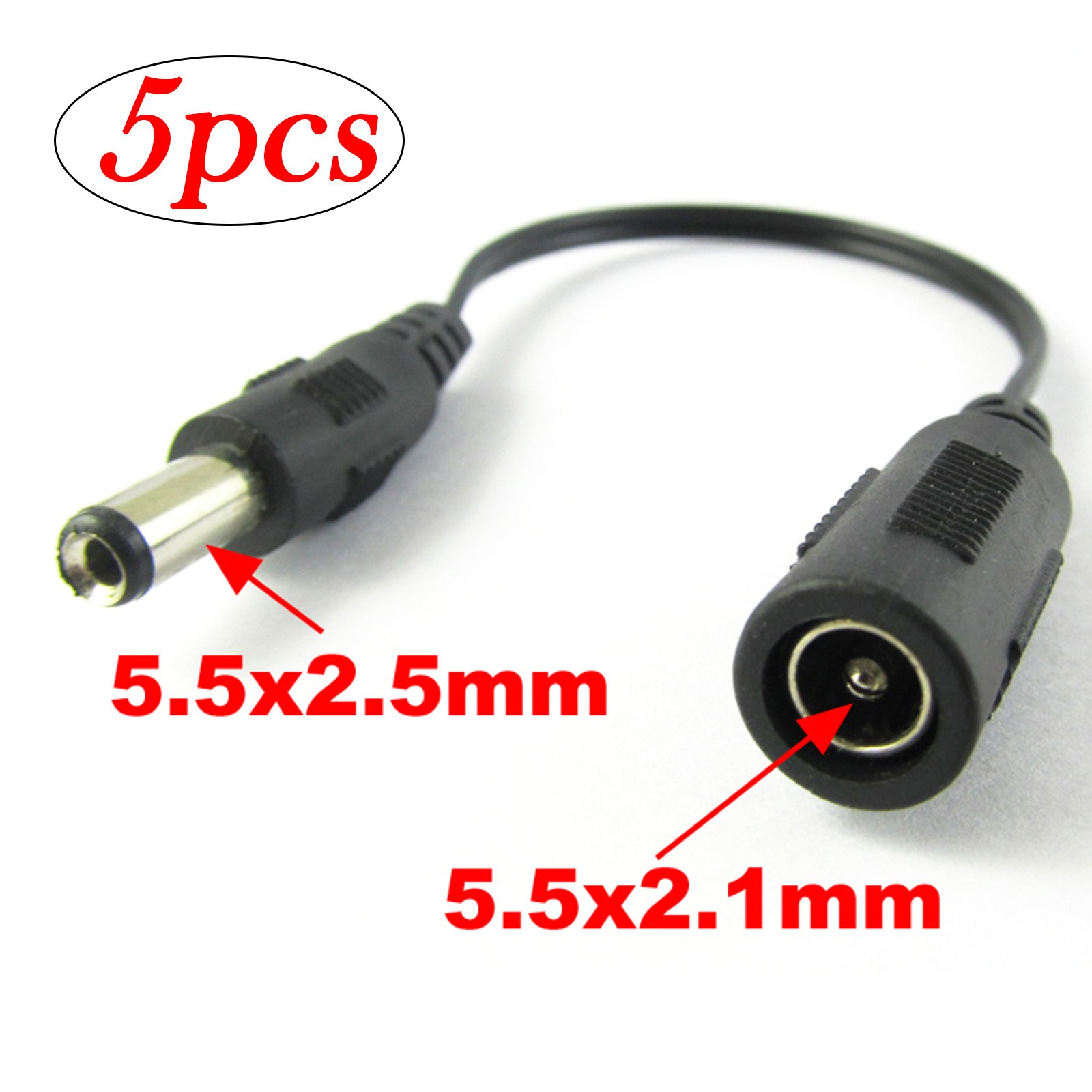 5pcs 17cm DC Power Adapter Convert Cable 5.5x2.1mm Female to 5.5x2.5mm Male