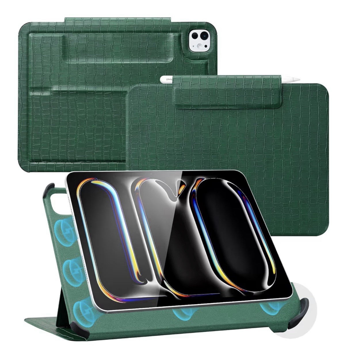 COBAK iPad Pro 13 Case (M4 2024/2025) Magnetic Stand Green Croc