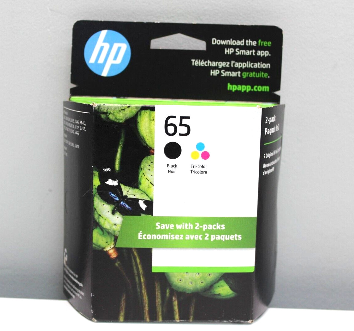HP 65 Black Color 2PK Ink Cartridges Deskjet 3700 Exp 2025. NEW SEALED