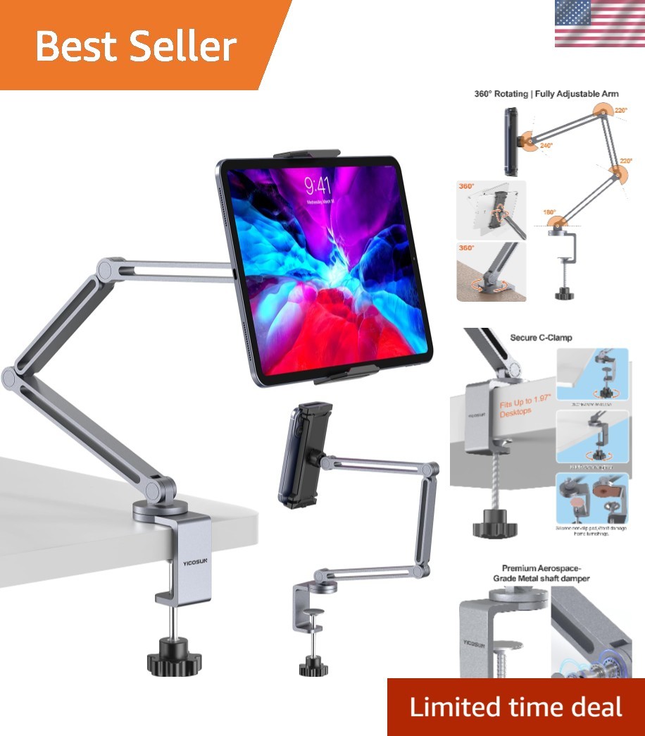 Tablet Arm Mount with Super Grip, Adjustable Foldable Holder & Heavy Duty Alu...