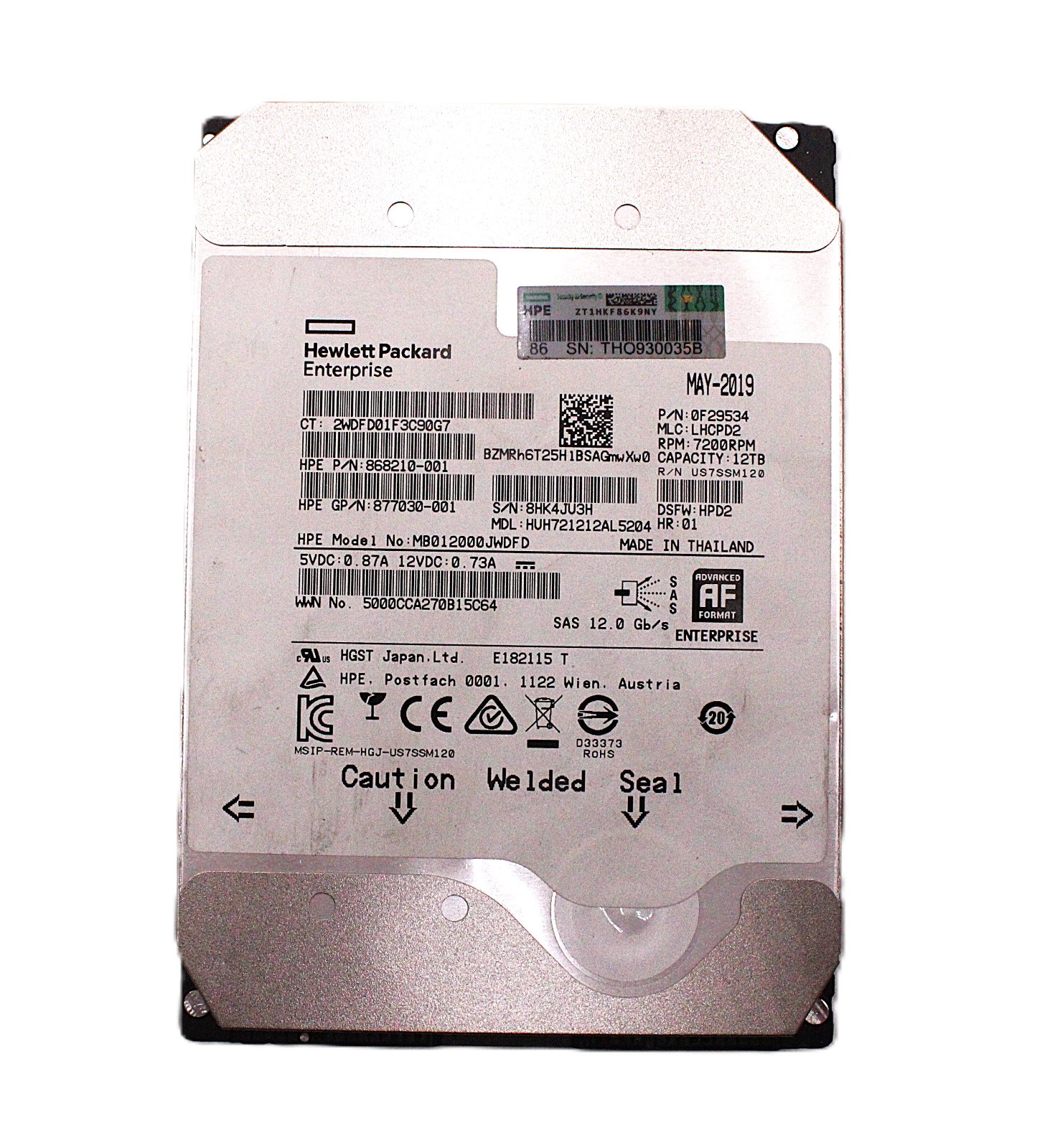HPE 12TB | HUH721212AL5204 | 0F29534 7.2K RPM SAS 12Gb/s 512e 3.5" HDD
