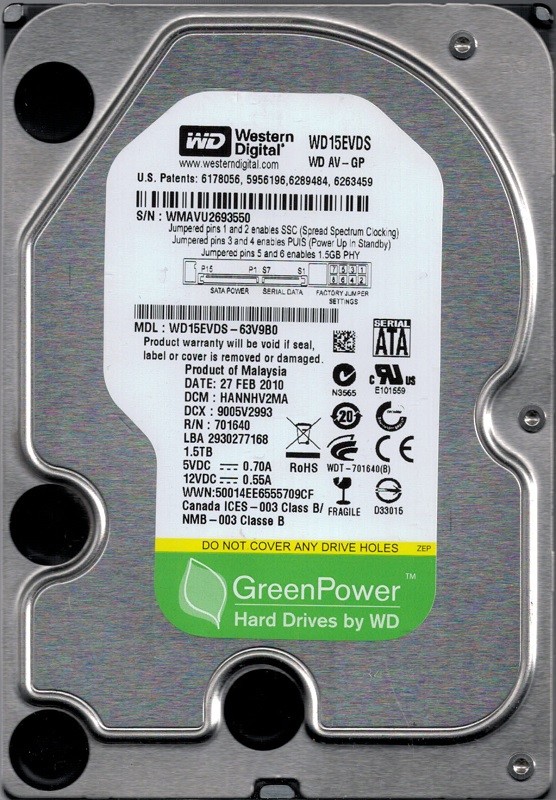 WD15EVDS-63V9B0 DCM: HANNHV2MA WMAVU Western Digital 1.5TB