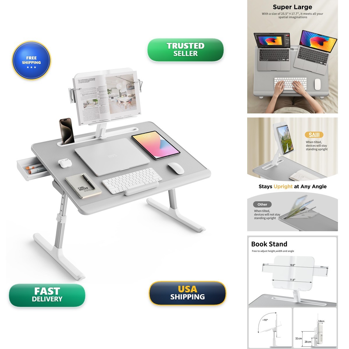 SAIJI K10-G-3-US Laptop Desk for Bed XXL Extra Large with Book Stand