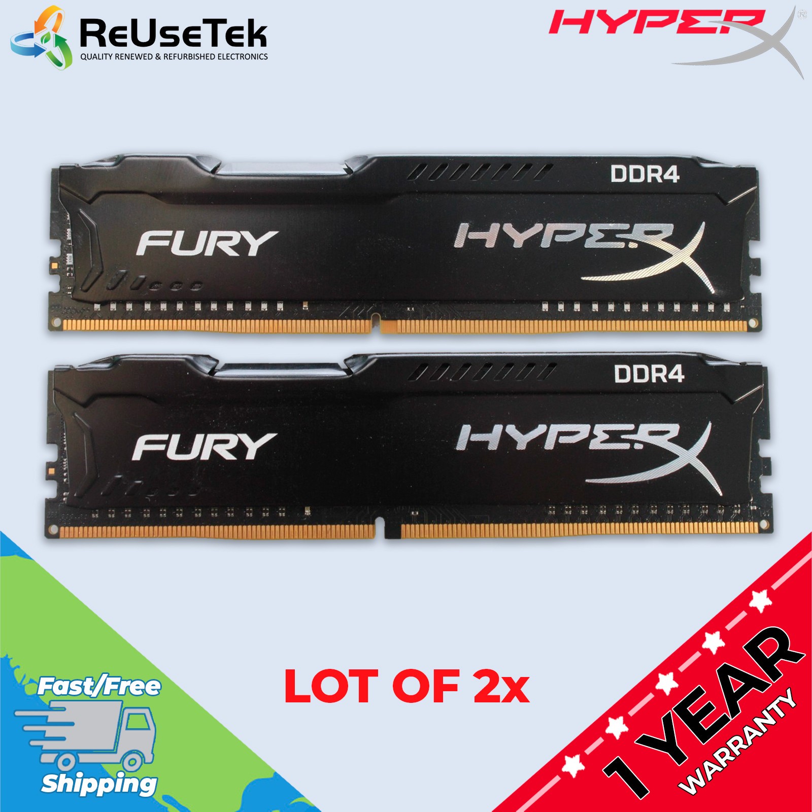 Kingston HyperX Fury 8GB (2 x 4GB) DDR4 SDRAM Desktop Memory | HX424C15FBK2/8