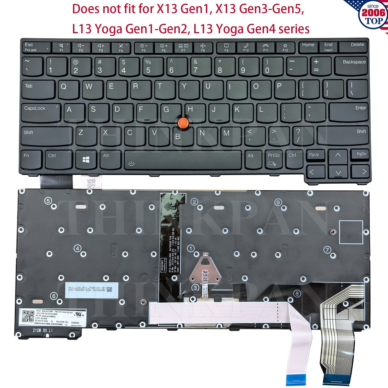 New US Backlit keyboard for Lenovo Thinkpad X13 Gen 2 Type 20WK 20XH 20XH 20XJ