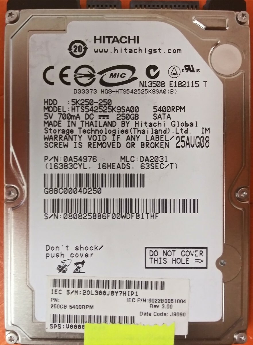 ⭐️⭐️⭐️⭐️⭐️ HDD Hard Drive SATA Laptop 2.5" Hitachi HTS542525K9SA00 250GB A54976