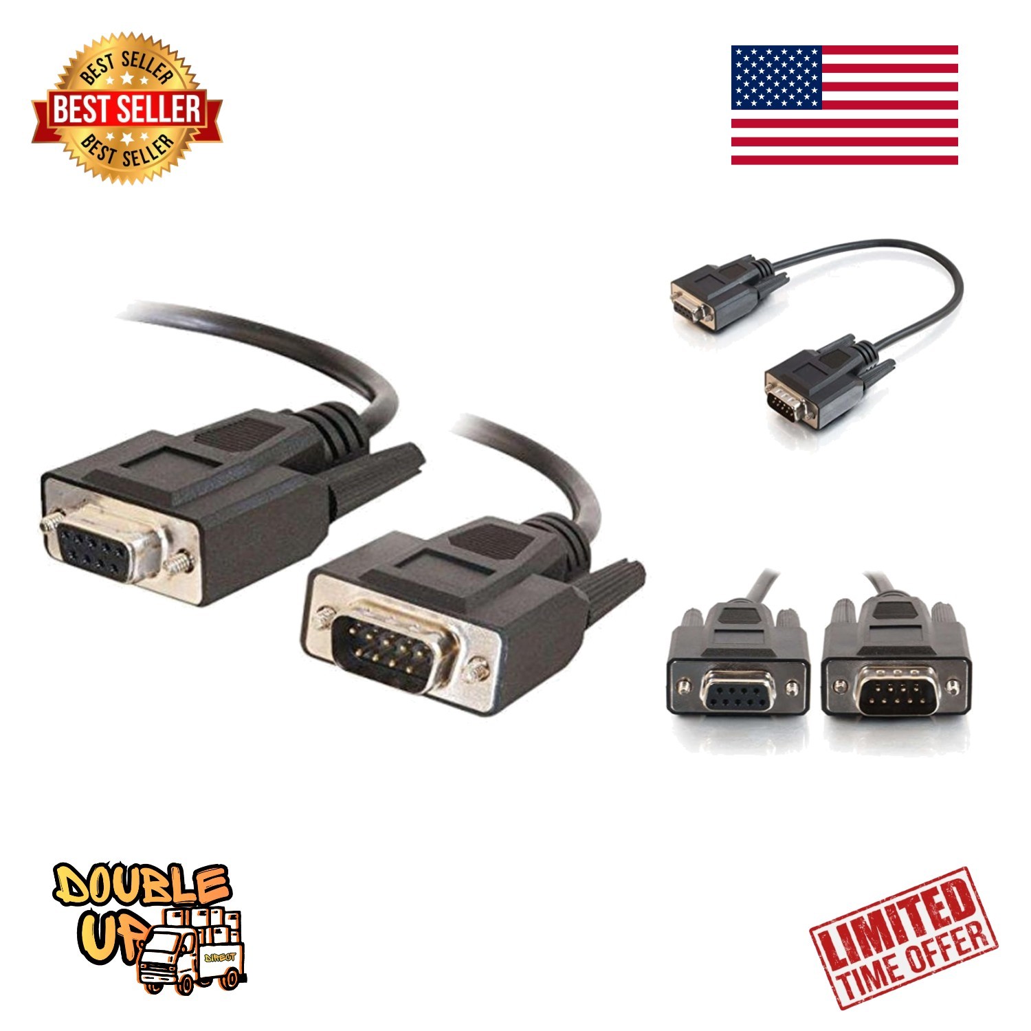 1FT DB9 M/F BLK EXTENSION CABLE - Male Female DB9 Extension Cable