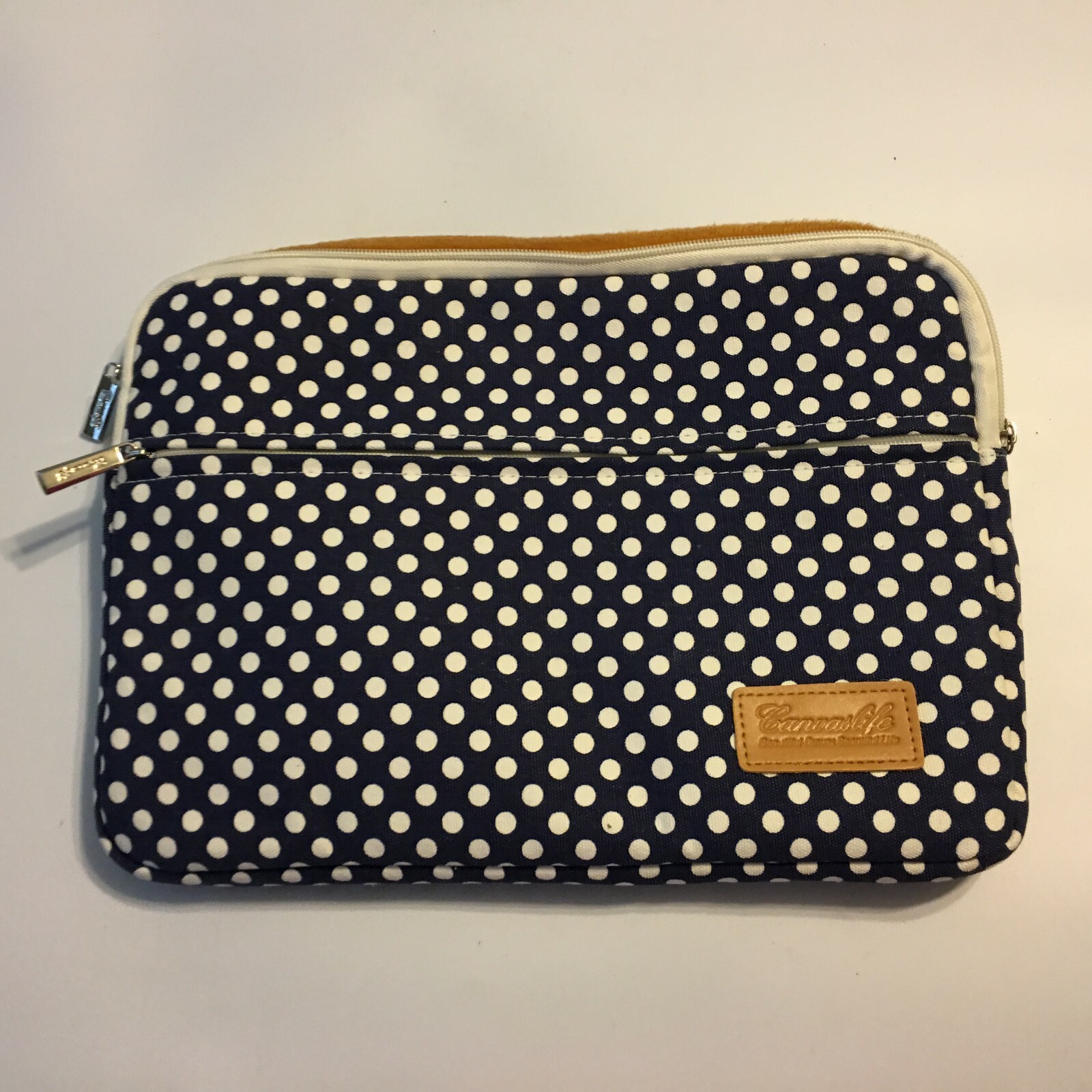 Canvaslife Navy Blue Polk dot Pattern 13 inch Canvas laptop sleeve Handle