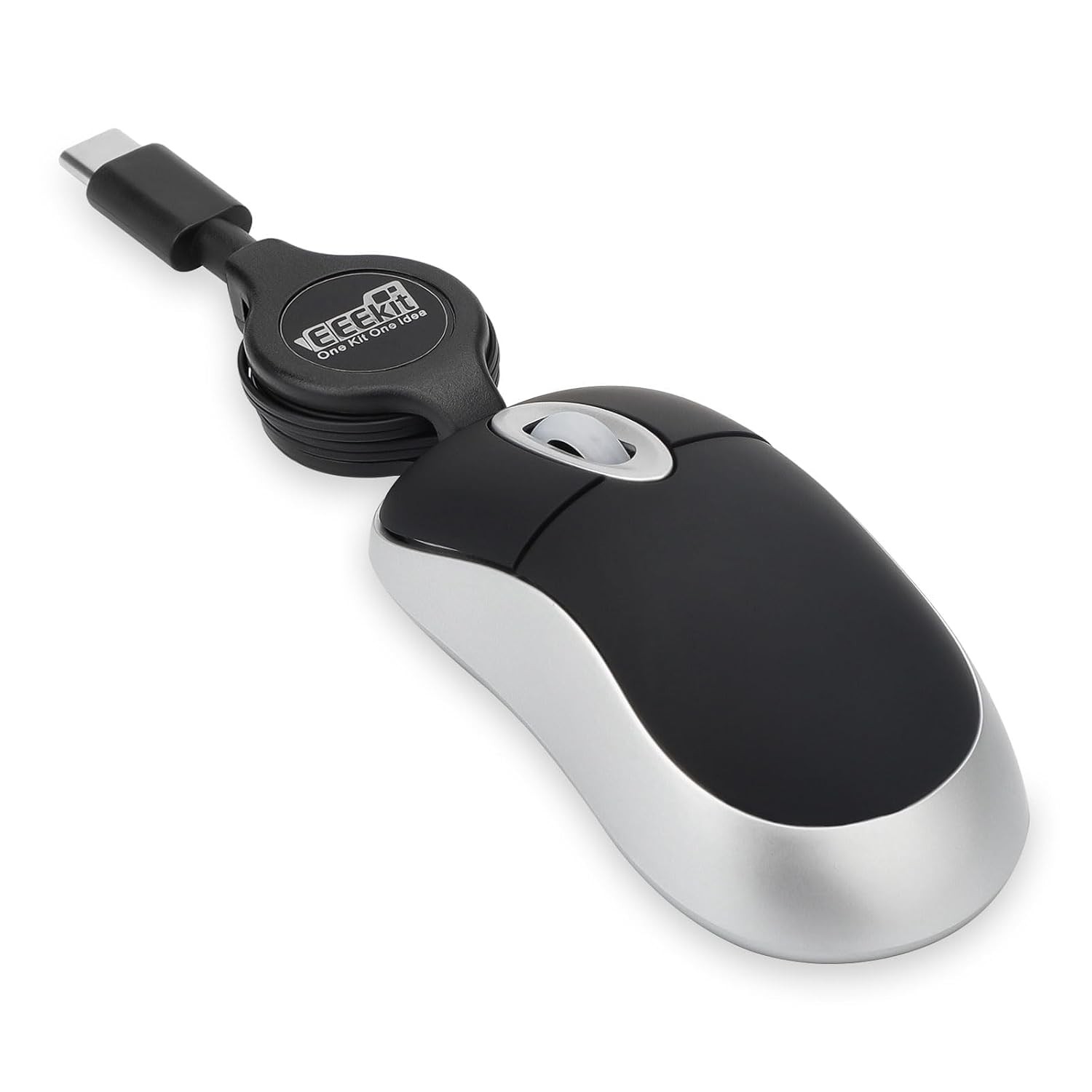 EEEKit Mini Wired USB C Mouse, 3-Button Retractable Corded Mouse, Black